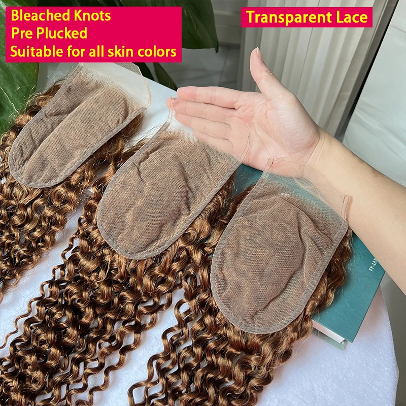 #30 Color Deep Curly 4x6 Transparent Lace Closure 100% Human Hair Melt Skin Pre Plucked Invisible Lace Raw Virgin Human Hair