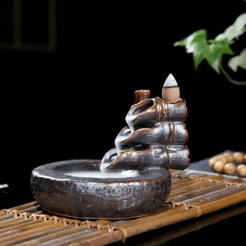 1Pc, Rusty-colored ceramic incense burner Creative Home Decor Backflow Incense Burner For Home Office Teahouse (Without Incense)