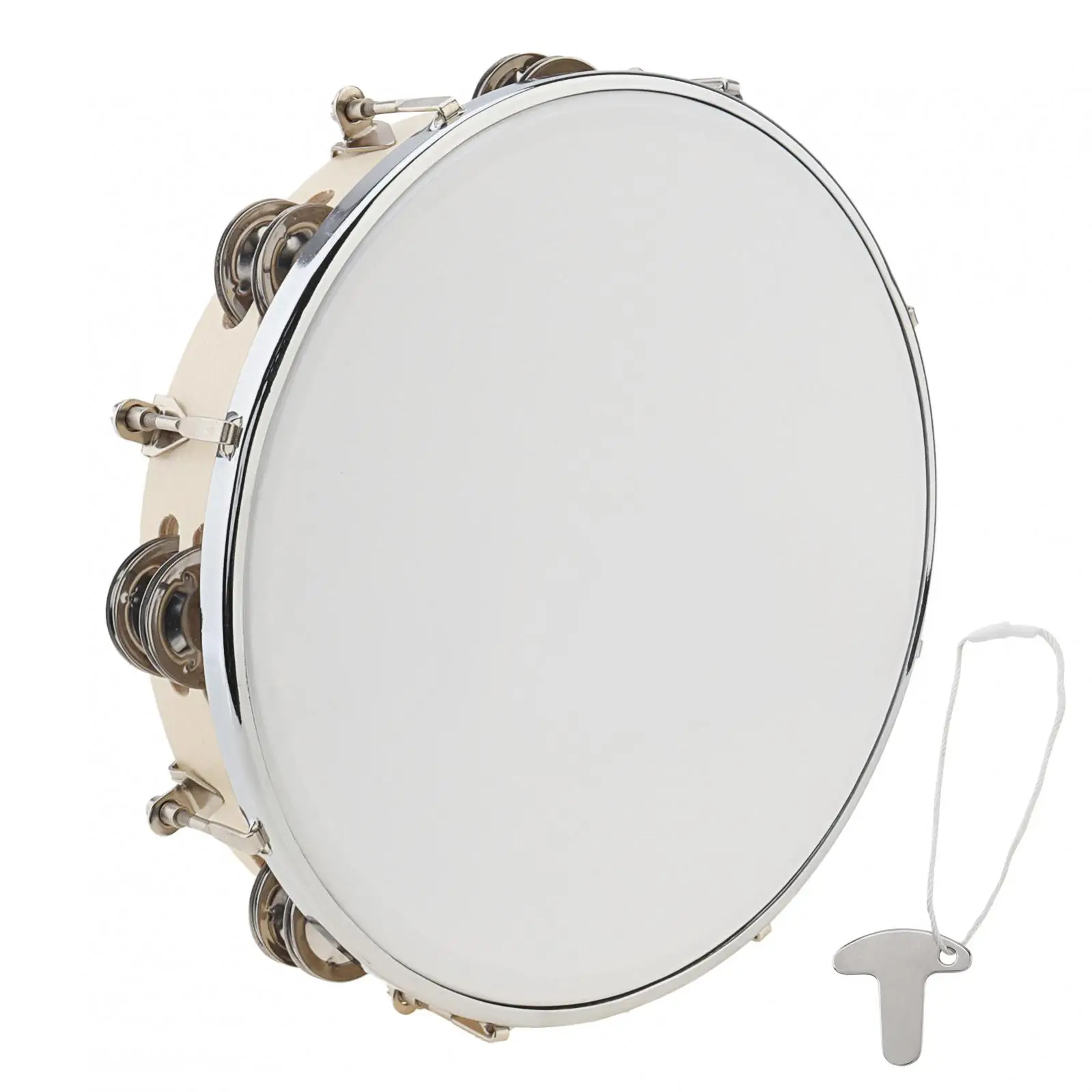 Obrázek 6: 8 / 10uo palec laditelný dvojitý rvát se jingles dřevo tambourine pro jeviště / církev s tuningu klíč, kov vyztužené formulovat ruka buben