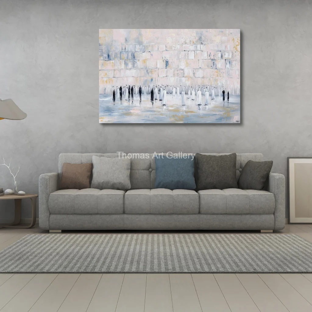 Extra Large Gold Blue Jerusalem Western Wall Canvas Prints HD Abstract Minimalist Kotel Art Poster For Contemporary Living Room