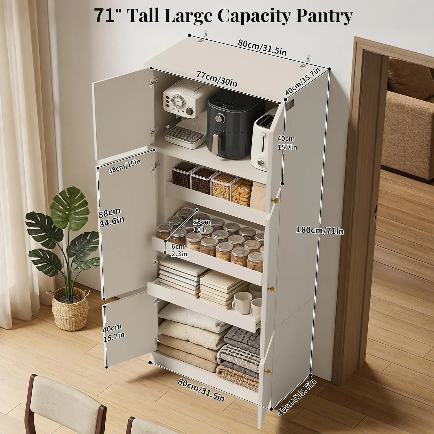 Reversible Doors,Anti-tip Device,Freestanding Cabinet,Spacious Kitchen, Living Room, Modern Farmhouse Style