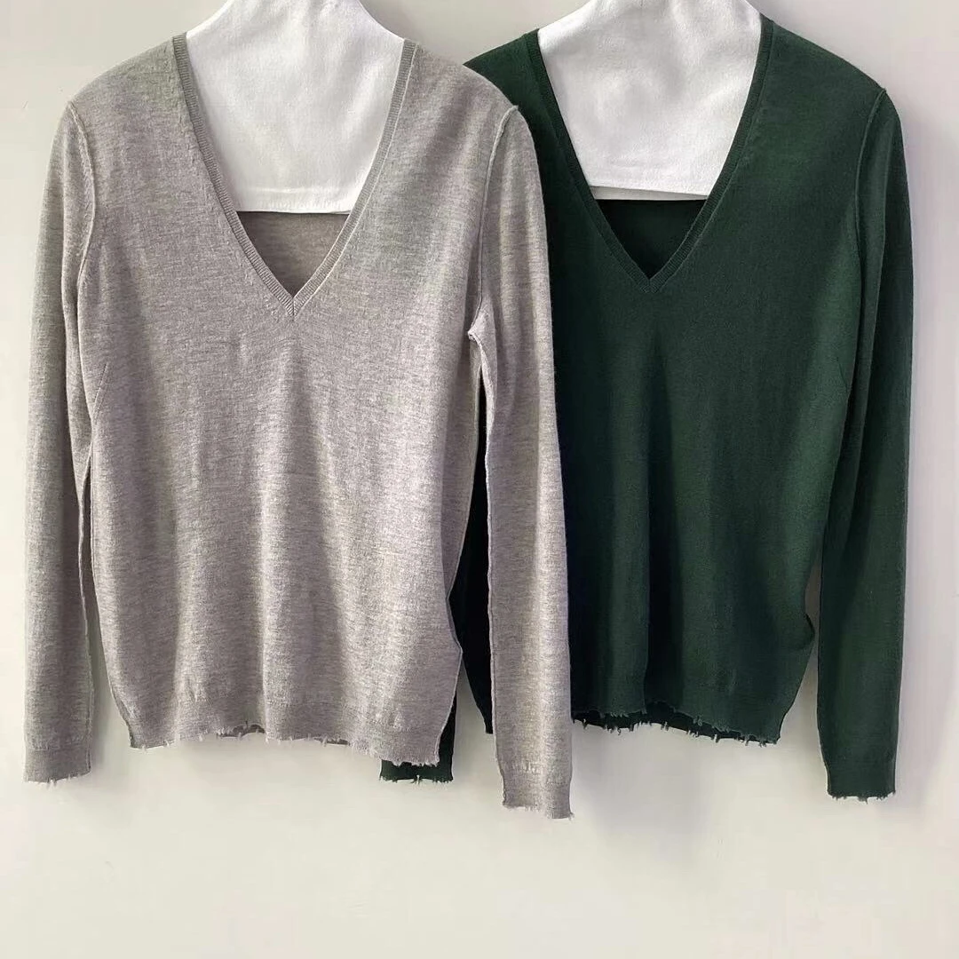 Cashmere sweater women's autumn 2024 new fashion=simple and comfortable casual women's V-neck long sleeved top base sweater