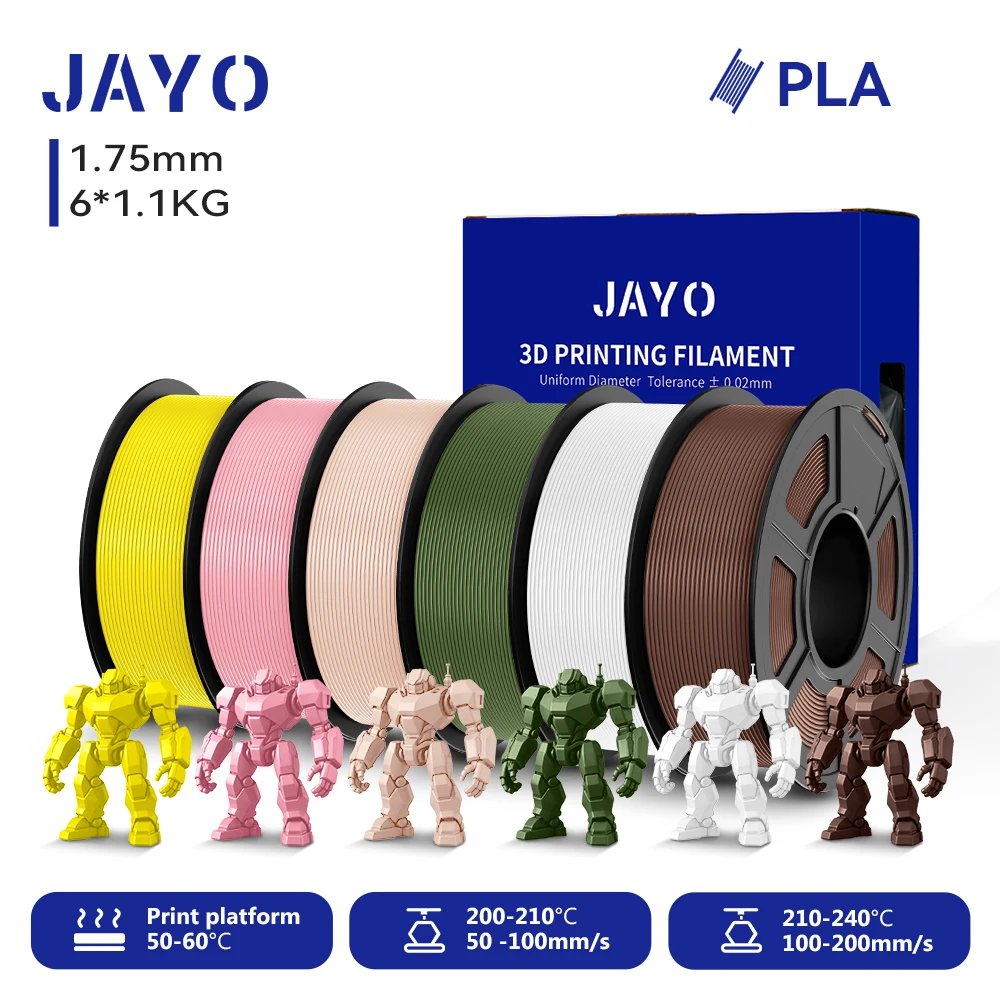 JAYO 6 Rollen 3D PLA Druckerfilament 1,75mm Ungiftig & Blasenfrei PLA-Kunststoff als 3D-Druckfilament für 99% der 3D FDM Drucker & Stifte