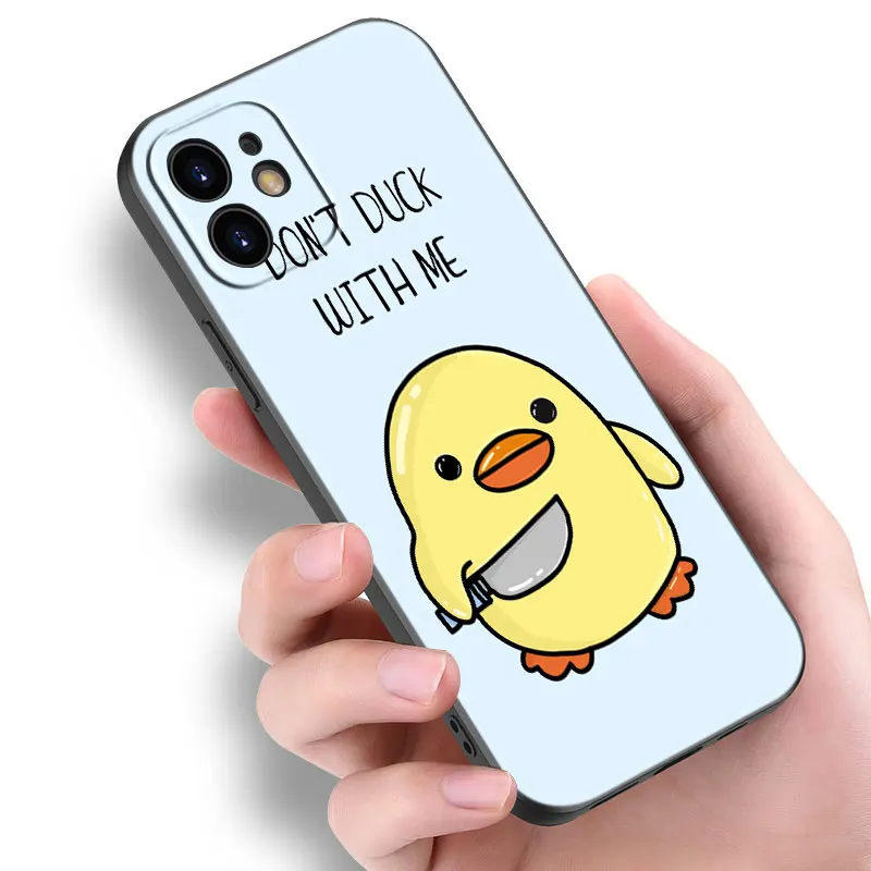 Cartoon Doubt Duck Black Phone Case For Apple iPhone 15 14 13 12 Mini 11 Pro MAX XR X XS 7 8 Plus SE 2020 2022 Cover