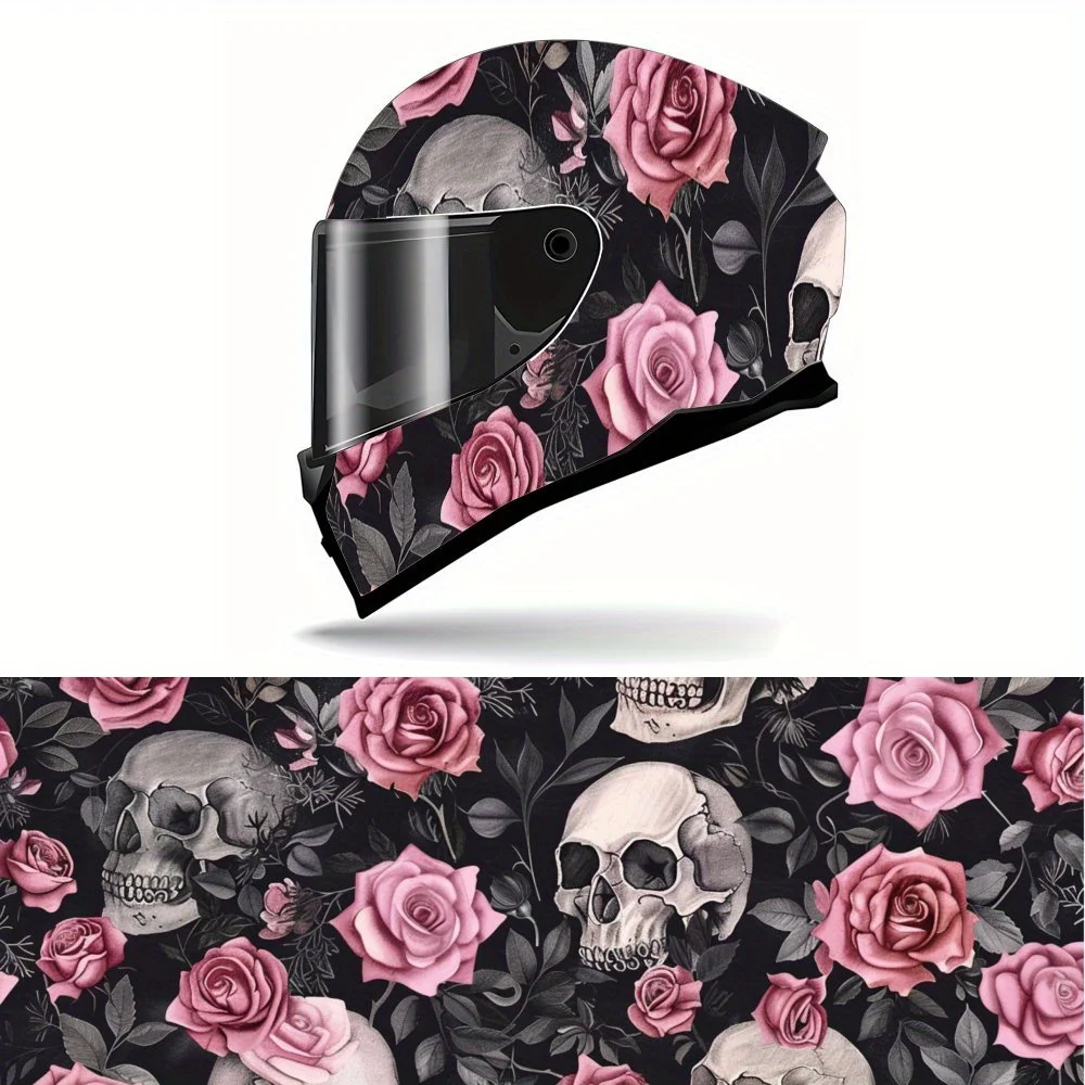

Pink Rose Skull PVC Motorcycle Helmet Vinyl Wrap, Self-Adhesive Waterproof Sticker, Anti-Scratch Decorative Film for Full Face H