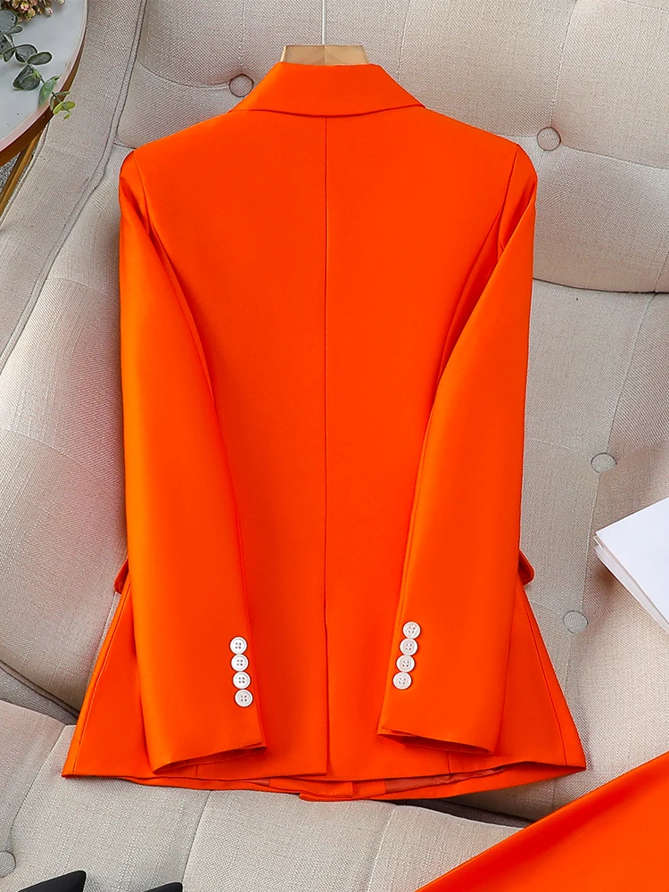 Fashion Ladies Blazer Women Orange Navy Pink Solid Long Sleeve Female Business Work Wear Slim Formal Jacket For Autumn Winter