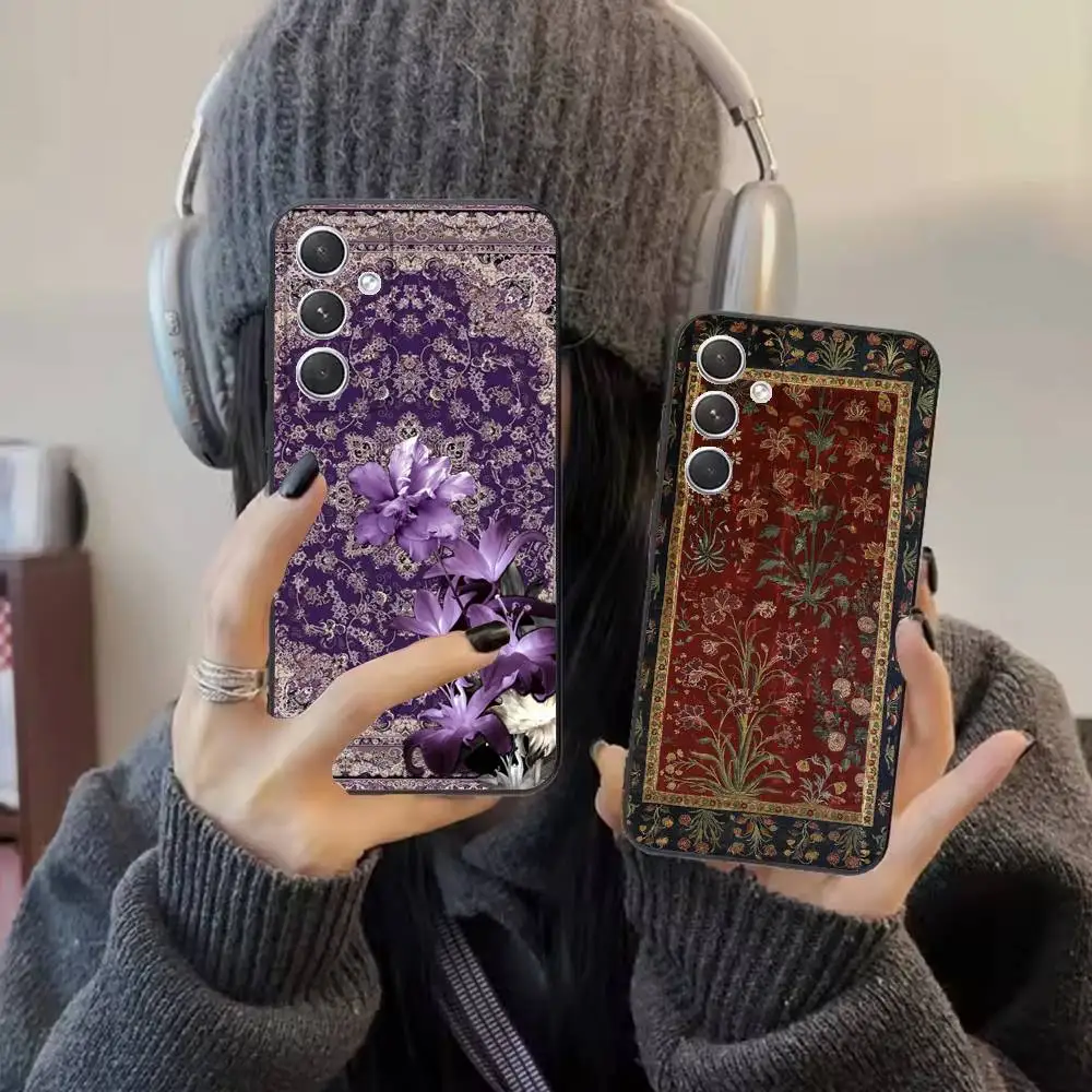 Persian Carpet Floral Pattern Arab  Phone Case For Samsung S25,24,21,22,23,20,S30,Ultra,Plus, Fe,5G Silicone Cover
