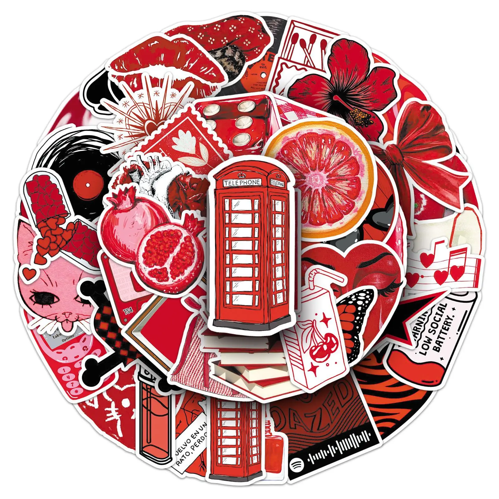 

50PCS Y2K Red Cartoon Graffiti Sticker Trend INS Style Decorative Stationery Water Cup Notebook Skateboard Kids Gift Sticker