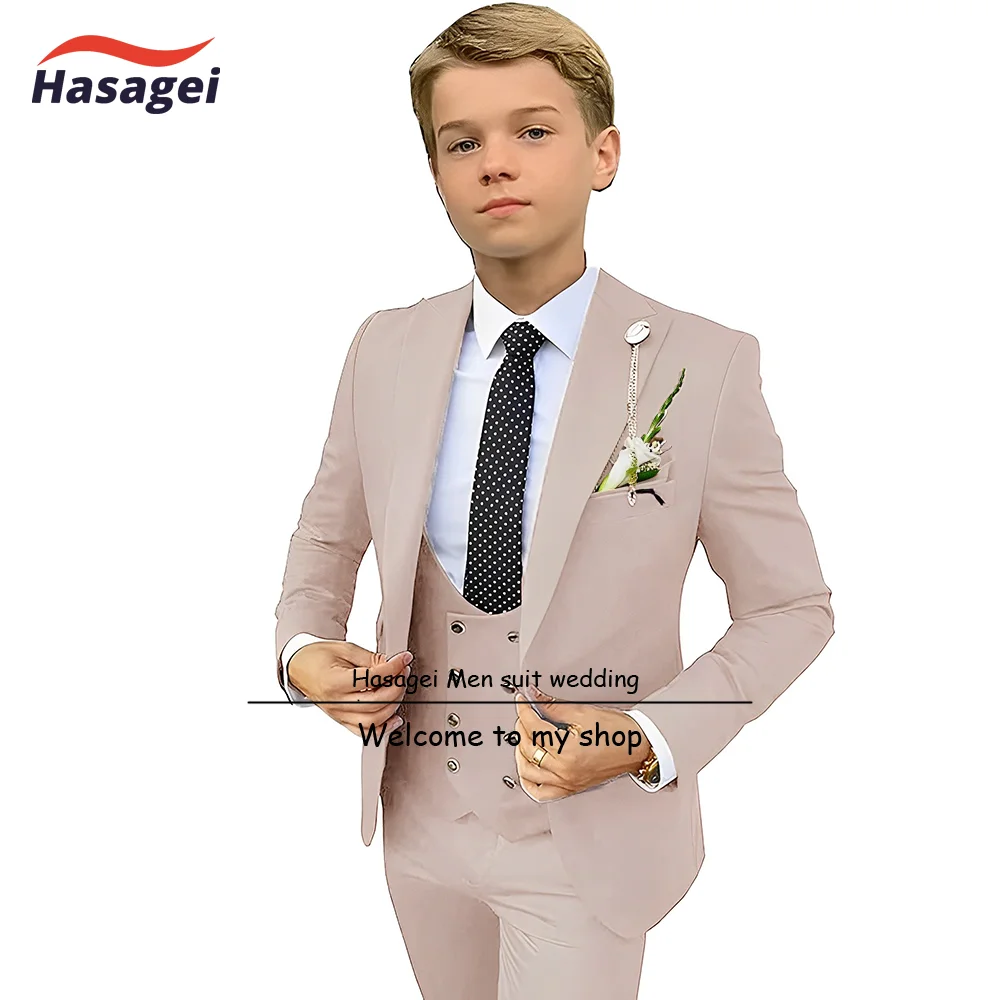 Beige Boys Suit 3 Piece Formal Party Dress 2-16 Years Old Wedding Custom Tuxedo (Jacket Pants Vest) Youth Blazer