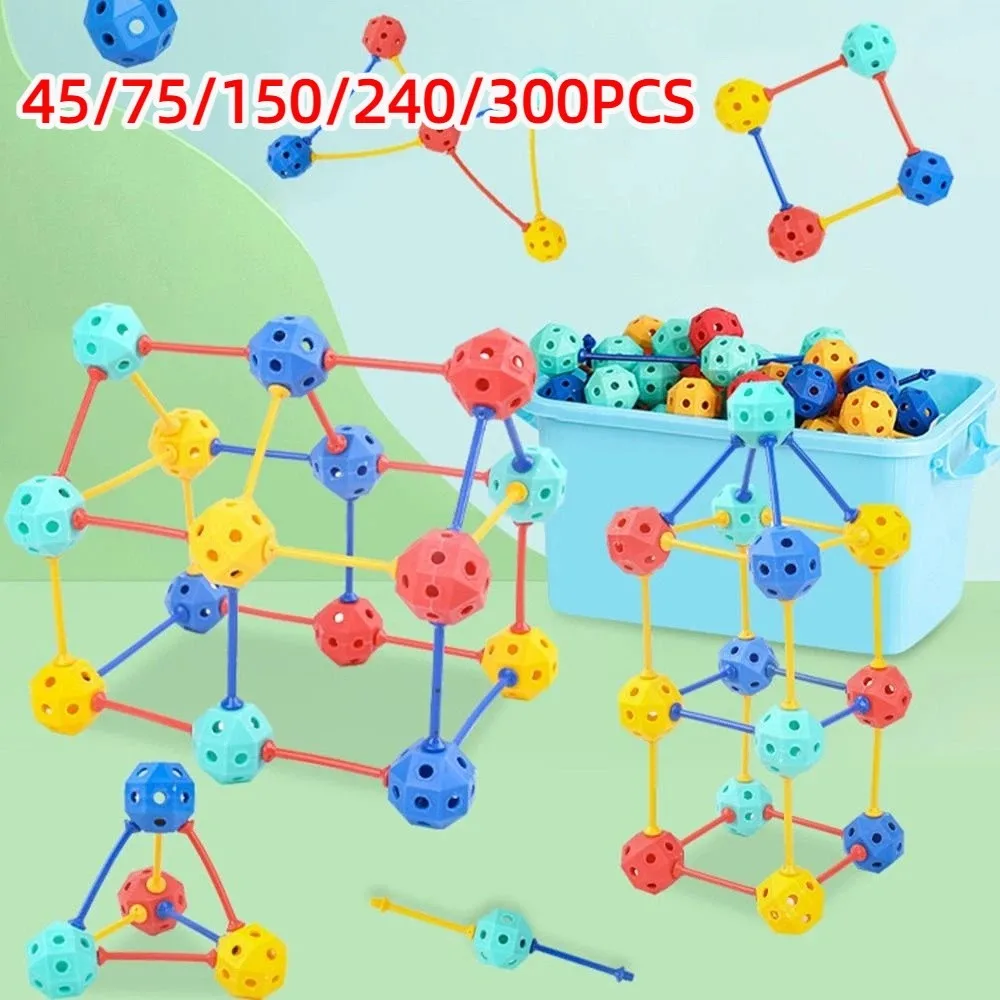 45/150/300Pcs 3D Geometric Building Blocks Kit Large Particles DIY Educational Versatile Sticks Spatial Thinking Games