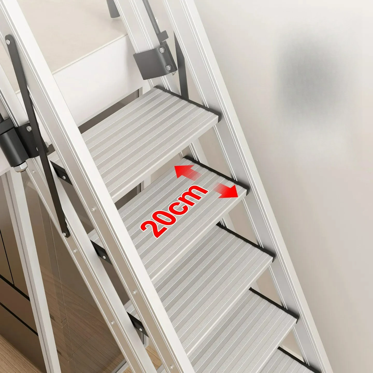 Factory Direct 2026 Extended high handrail household attic ladder double column folding indoor and outdoor platform ladder roof