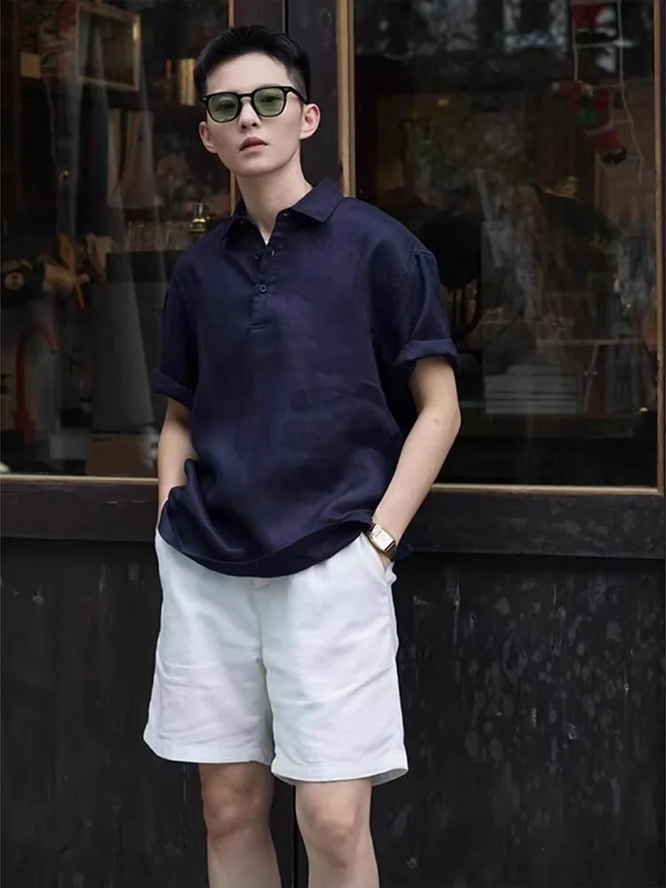 

Linen irt Collar irt ort Sve orts Set Мужская летняя свободная футболка Faionable Молодежные брюки ort Length