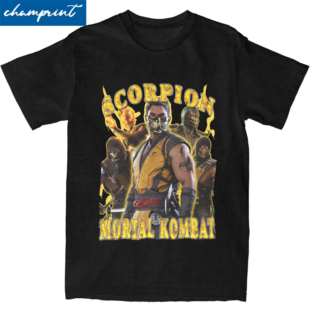 Funny Mortal Kombat Scorpion MK T-Shirt Men's Round Neck Short Sleeve Clothing Cotton Top Tee