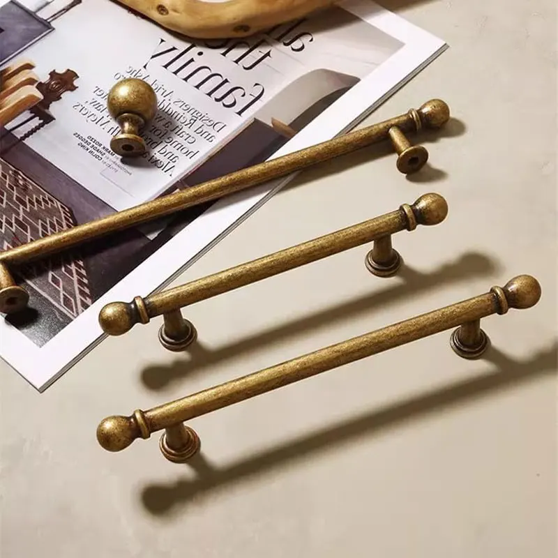 Retro Kitchen Cabinet Handles Antique Bronze Wardrobe Pulls Round Knobs for Cupboard Zinc Alloy Vintage Furniture Hardware