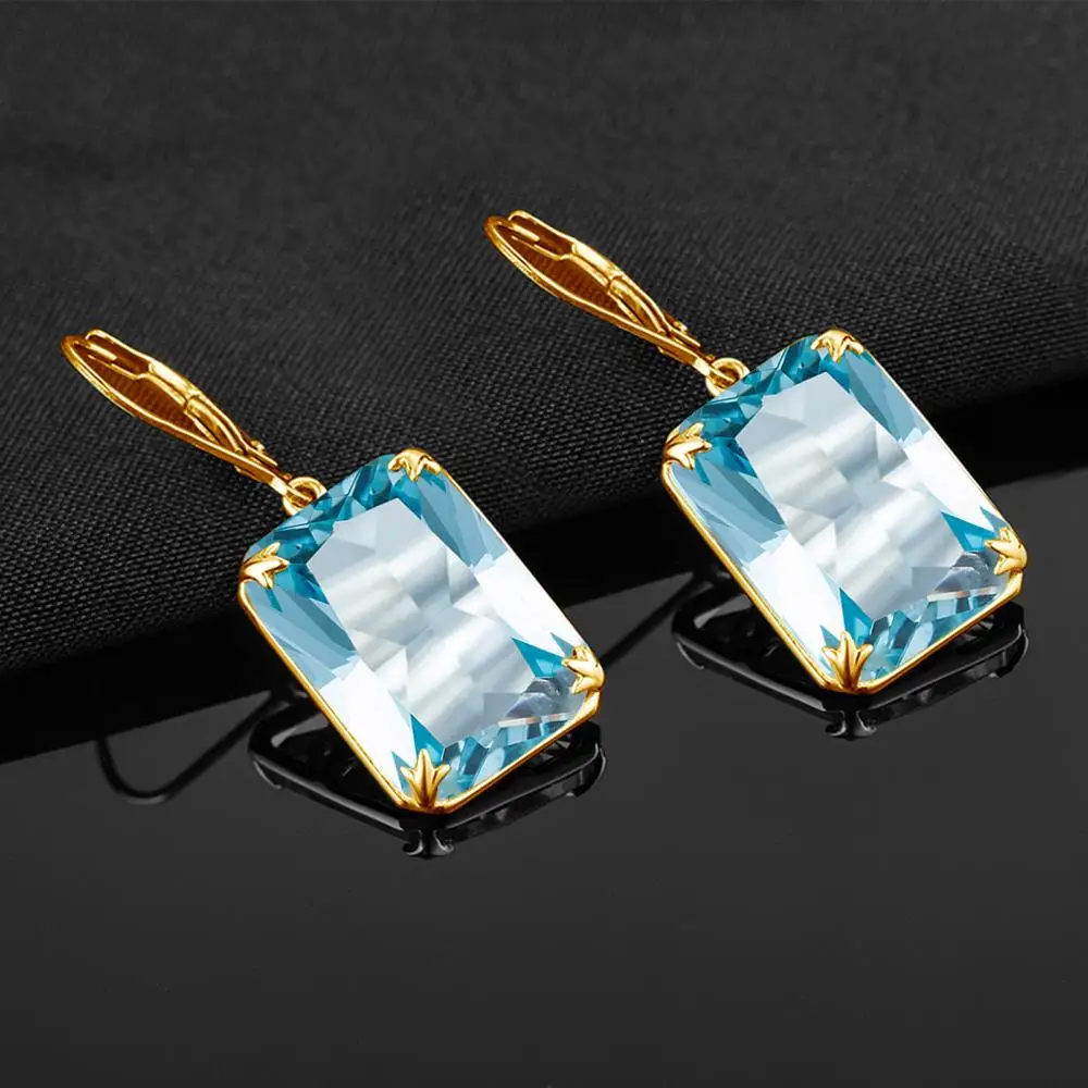 Real Silver 925 Earring For Women Trend Aquamarine Earrings Gold Plated Anniversary Party Banquet Luxury Fine Jewelry Accessorie