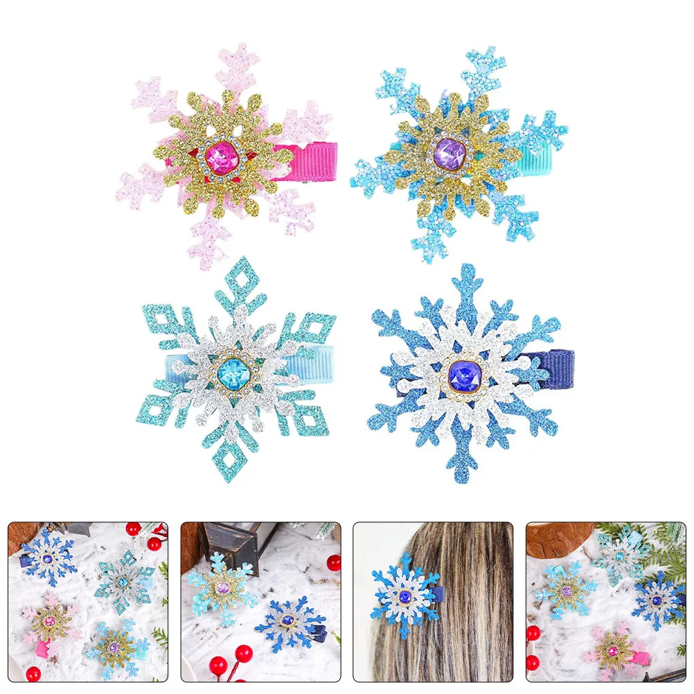 

4 шт. заколки для волос со стразами, милые заколки-уточки, рождественские зимние аксессуары для волос для девочек, праздничные украшения для принцесс