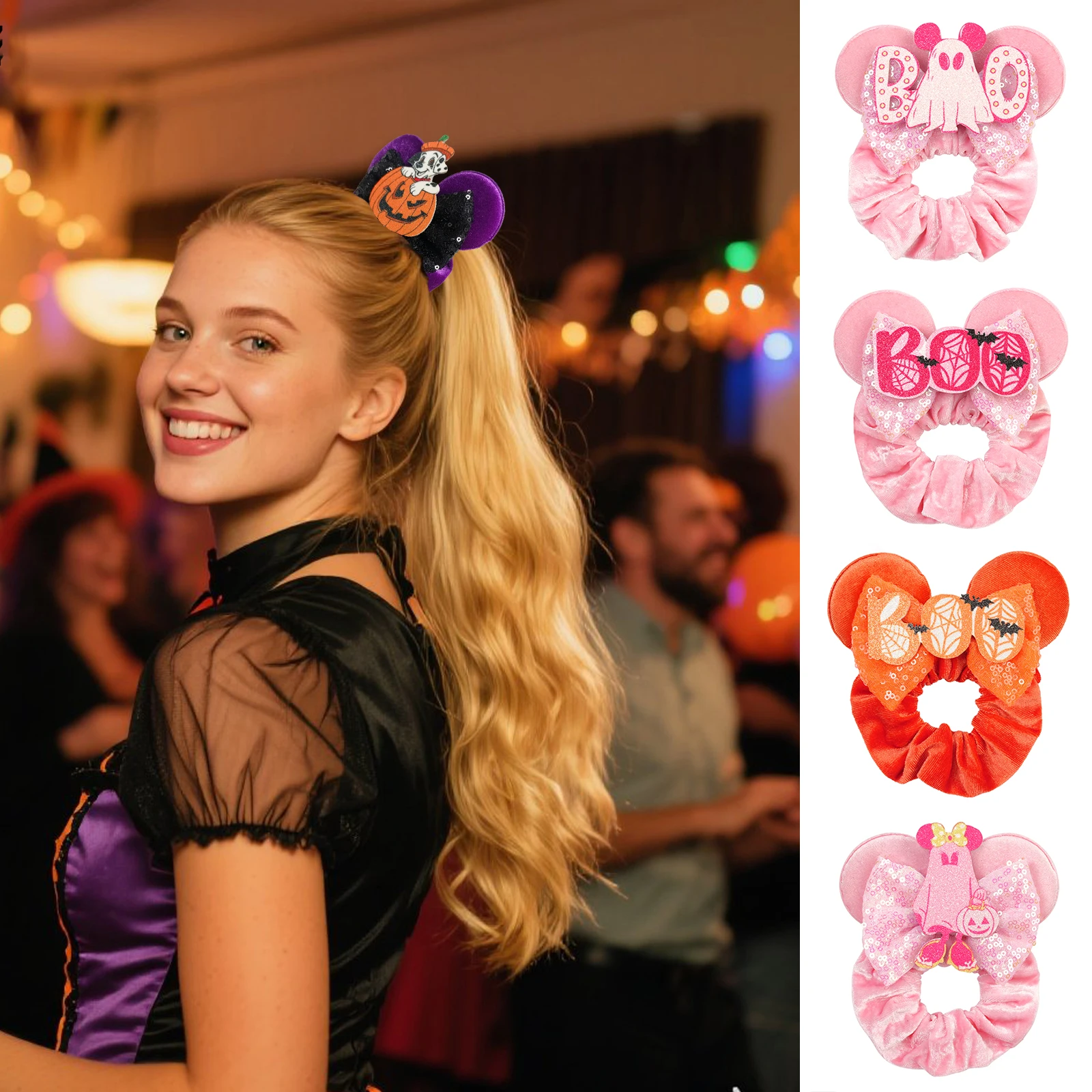1 Stück Halloween Haarreif Mickey Minnie Maus Ohren Haarband Cartoon Geister Glitzer Schleife Mädchen Mode Haaraccessoires