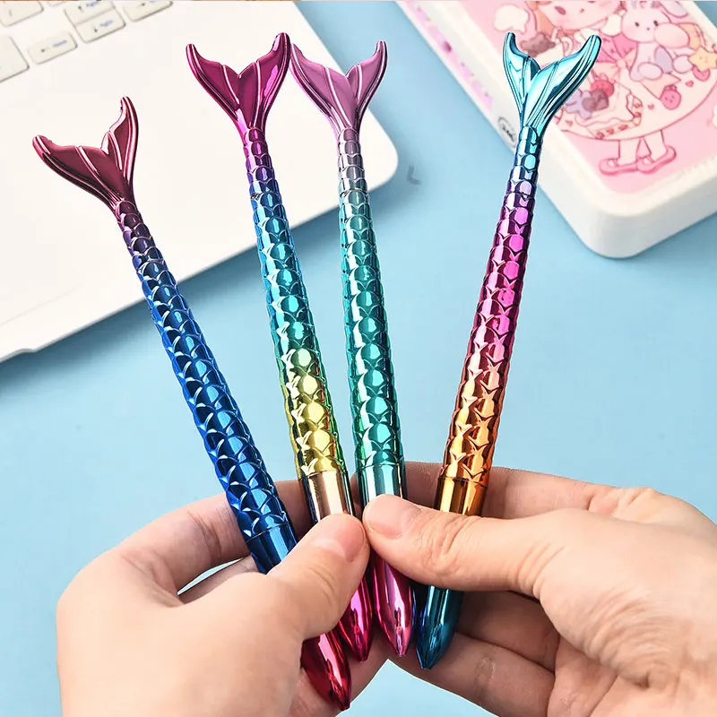 

140Pcs Mermaid Shape Ballpoint Pens Gradient Colorful Beautiful Fish Tail Gift Pen Stationery Cartoon Gel Pens