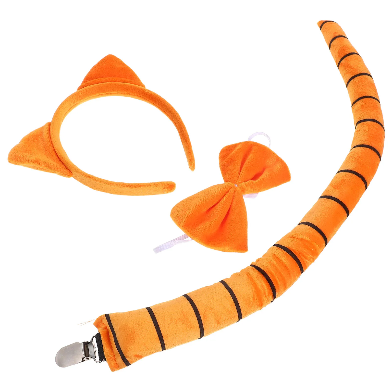 

Children Animal Set Orange Cat Ears Headband Tail Costume Accessories Fabric Prop Soft Comfortable Safe Imagination Boost