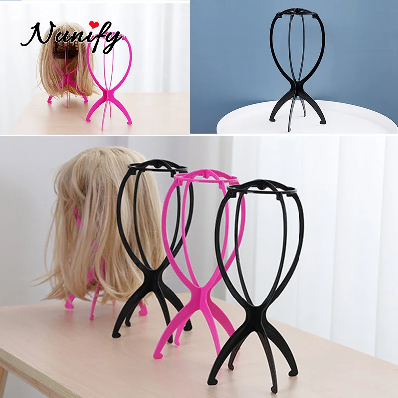 Plastic Wig Stand Portable Wig Head Stand Black Pink Wig Hang Holder Stand Durable Hair Display Tools Wig Accessories