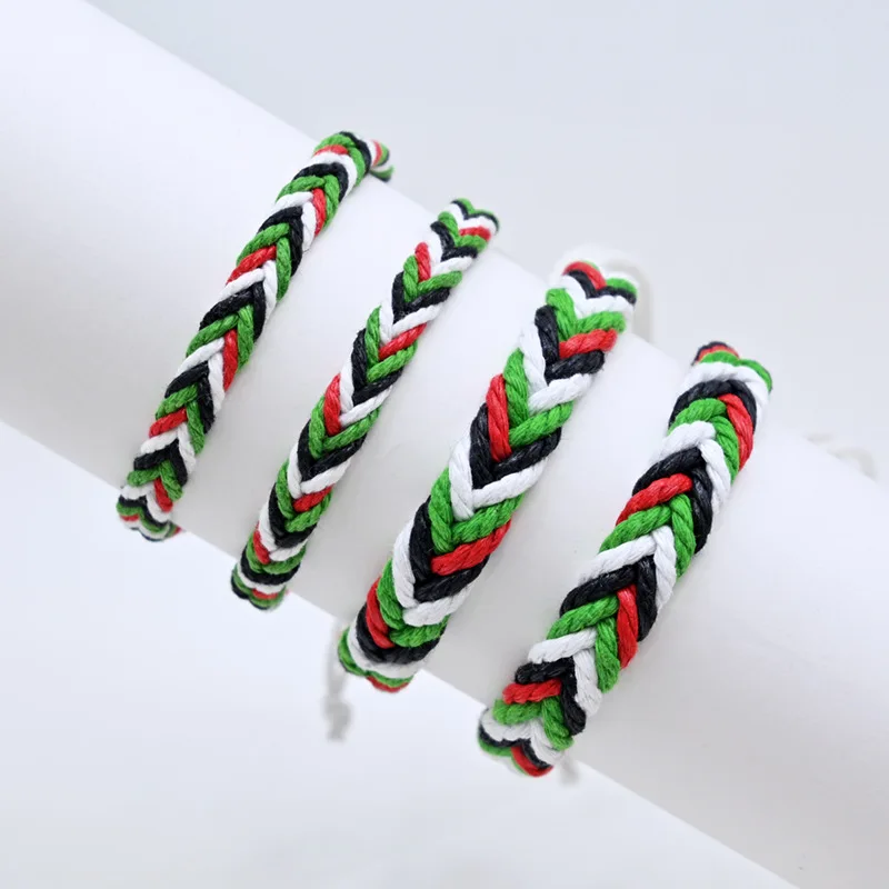 Meetvii Middle Eastern Arab Style Cotton Rope Woven Bracelets for Women Men Simple Watermelon Color National Flag Bracelets