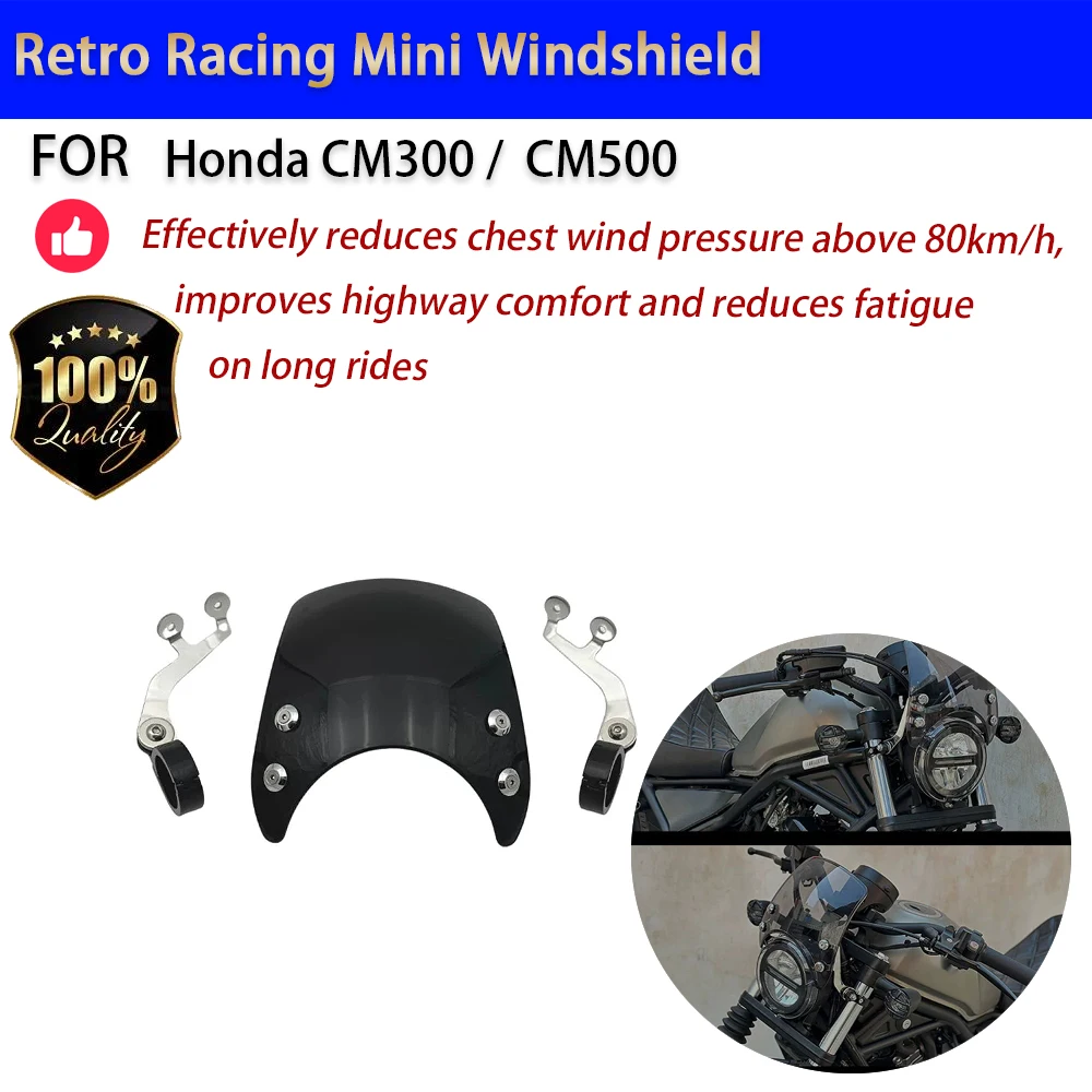 For Honda CM300 CM500 Rebel 300 500 Retro Racing Mini Windshield Meter Visor No-Drill Accesorios Moto