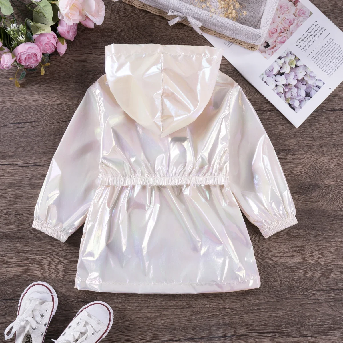 Cool Adorable Shiny Jackets For Girls, Lightweight Zipper Hoodie Mid-length Trendy Thin Windbreaker For Party Going Out