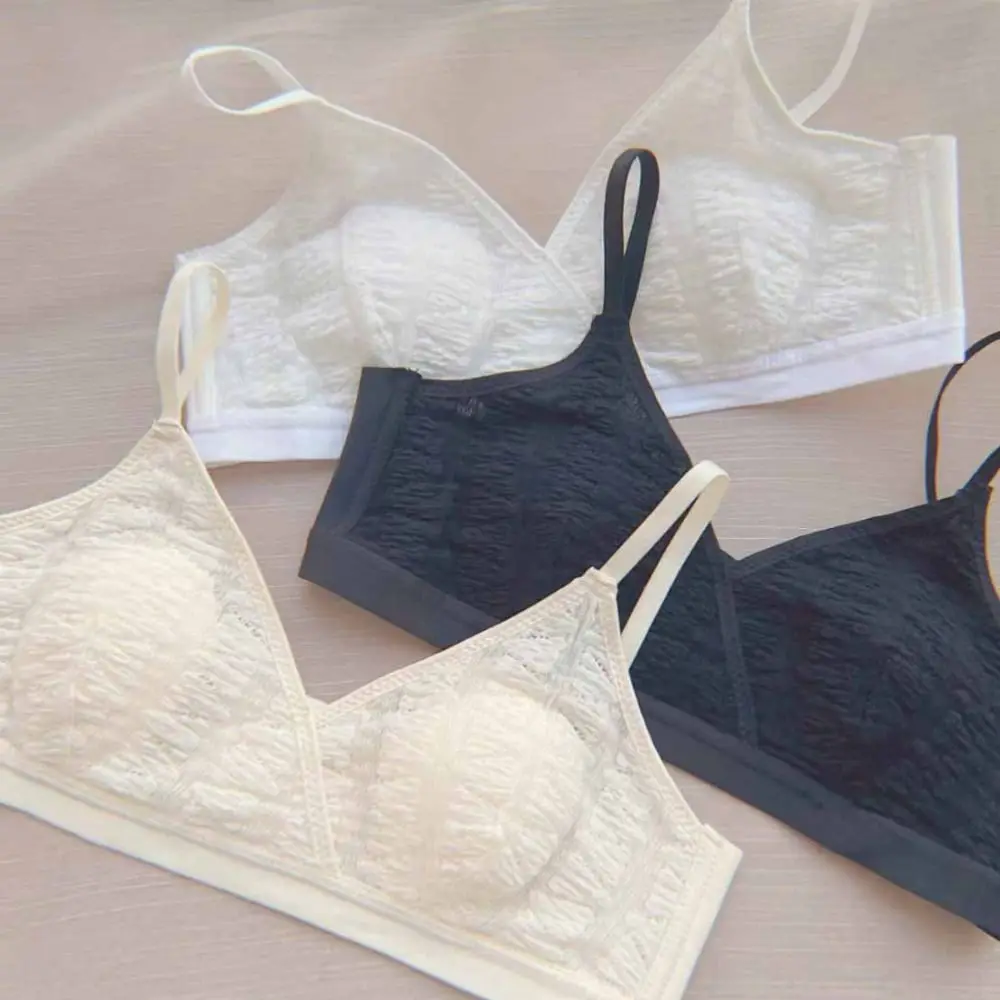 

Fashion Sweet Wireless Deep V Bra Anti-sagging Lingerie Underwear for Women Shockproof Thin Lace Mesh Bra Girls