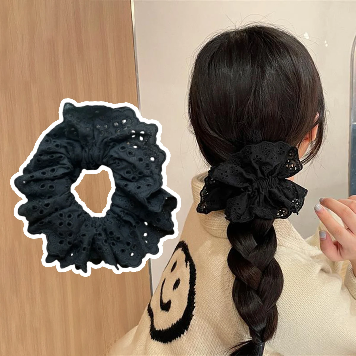 Hollow Lace Scrunchies Hair Ties Romantic Handmade Double Layer Flower Cotton Ponytail Women Hair Bands Fashion Accessories