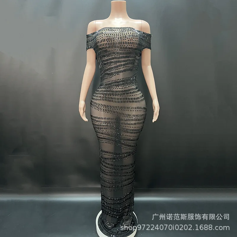 Robe de tempérament mince à épaules dénudées de diamant jaune brillant, tenue de soirée à la mode, tapis rouge, spectacle de marche, uniforme de présentation, robes de Gala