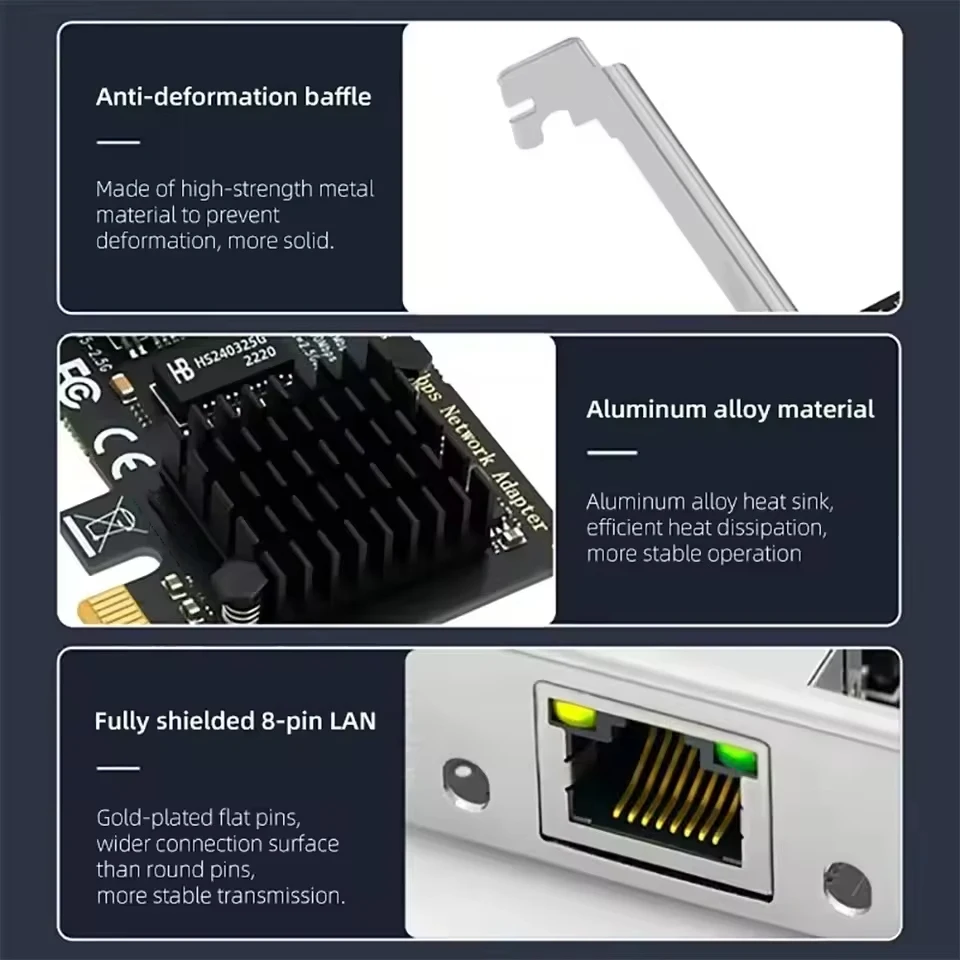 2500Mpbs PCIe to RJ45 Network Adapter Inte I225 2.5Gbps Gigabit Network Card Ethernet Wired LAN Controller Adapter For Win10/11