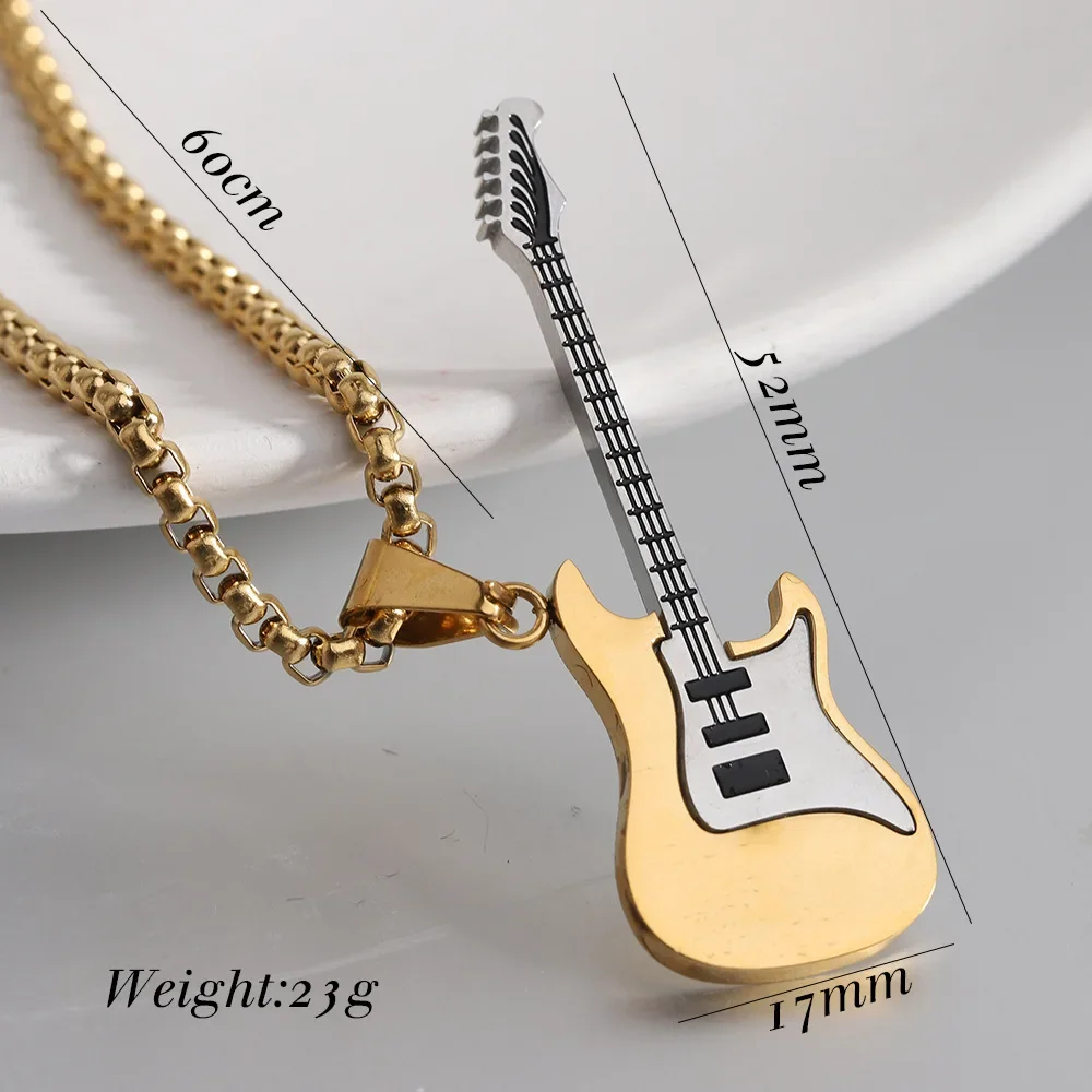 Fashion Stainless Steel Guitar Pendant Free Engraved Hip Hop Lovers Instrument Track Chokers Necklaces Birthday Party Jewelry