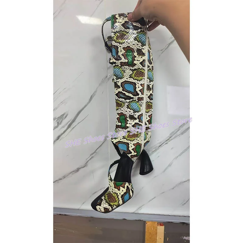 

Sexy Hollow-Out Narrow Band Snakeskin Women Sandals Peep Toe High Heel Knee High Boots Lady Summer Cool Boots for Party