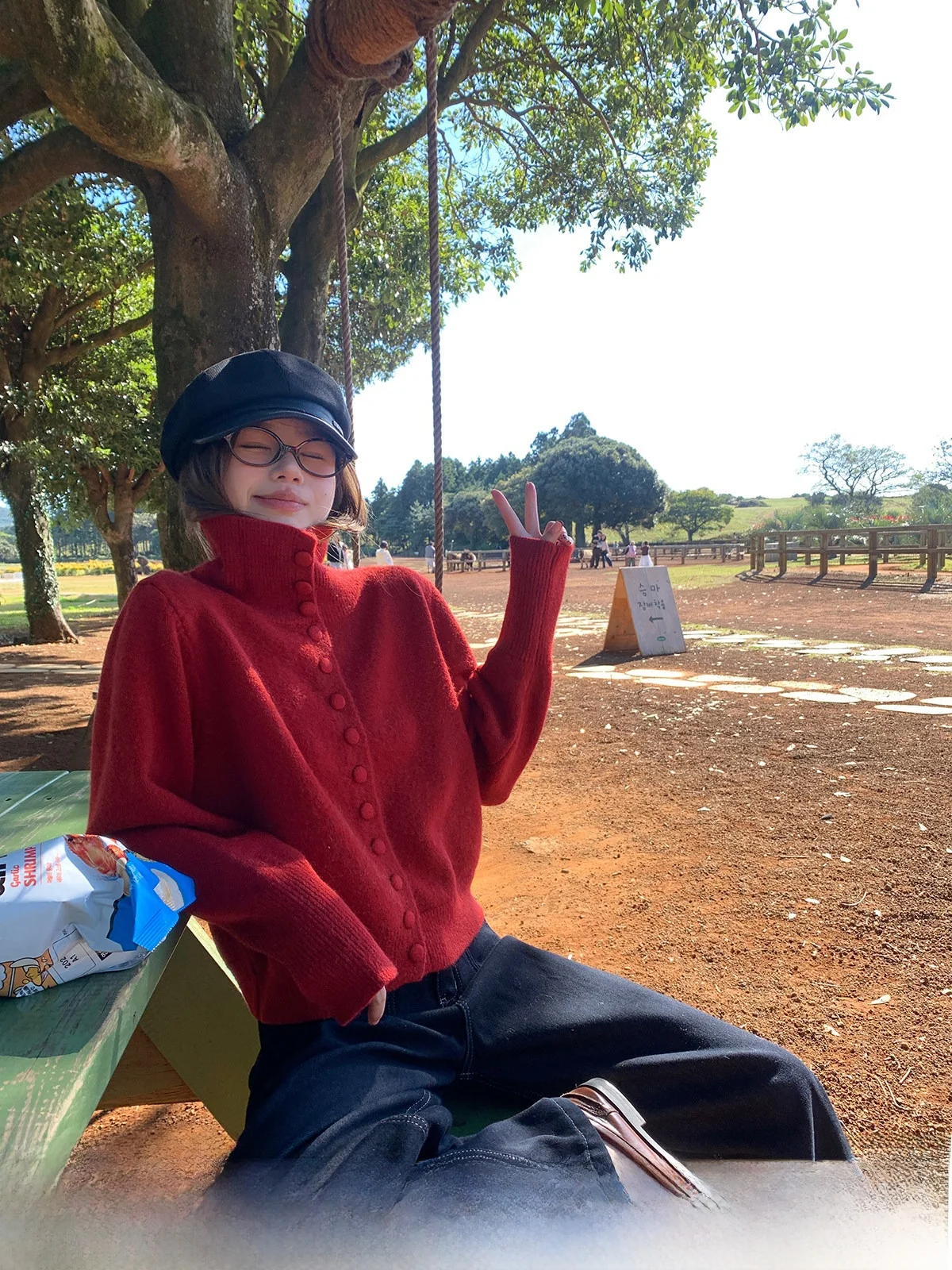 

Cisas Aosphere Loose Women's Knitted Sweater Red Lazy Sle Open Cardigan Street Sle Straight Tube Long Sve High C...