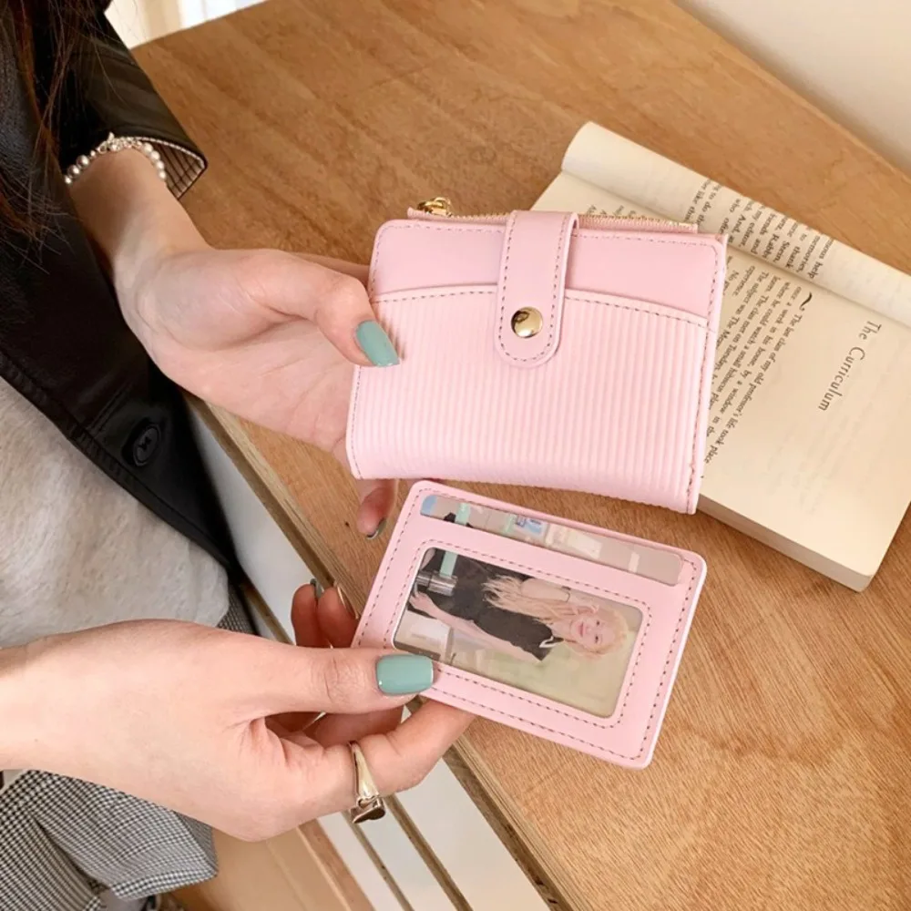 

Shopping Solid Color Women Wallet Multifunctional Japanese Style PU Card Holder Coin Purse Two Folding Short Wallet Student