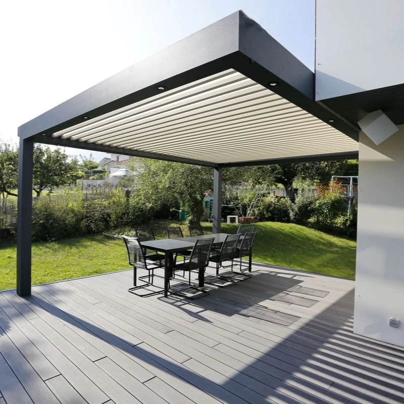 

Heavy Duty Aluminum Electric Pergolas Powder Coated Sun Shelter Gazebo Retractable Louvered Roof Waterproof Outdoor Furniture