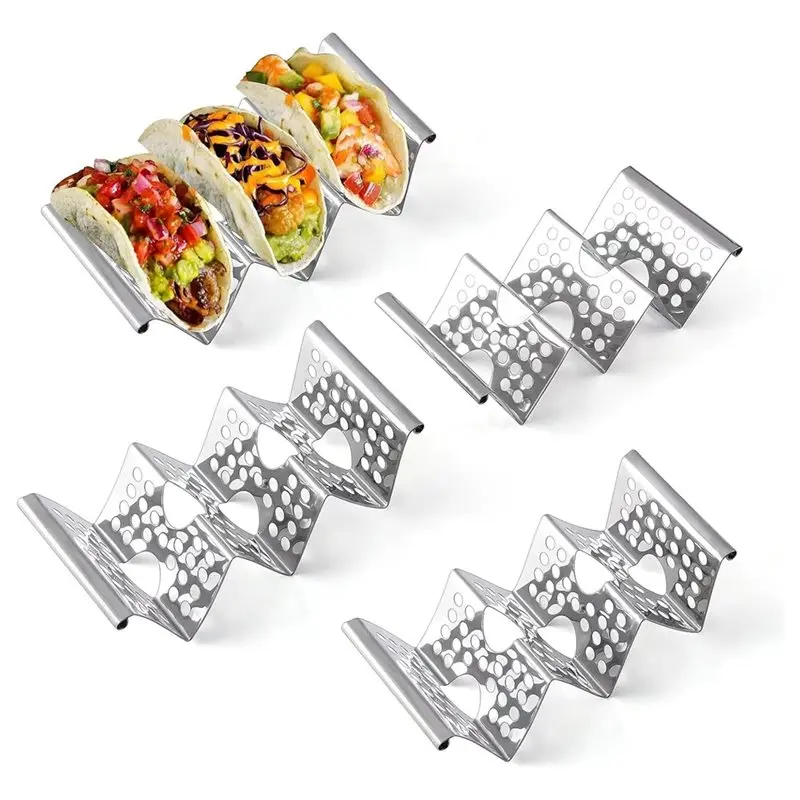 A74E-3 Soportes para tacos, soporte para tacos de acero inoxidable, cada soporte puede contener 3 tortillas, apto para microondas, freidora de aire y horno de cocina
