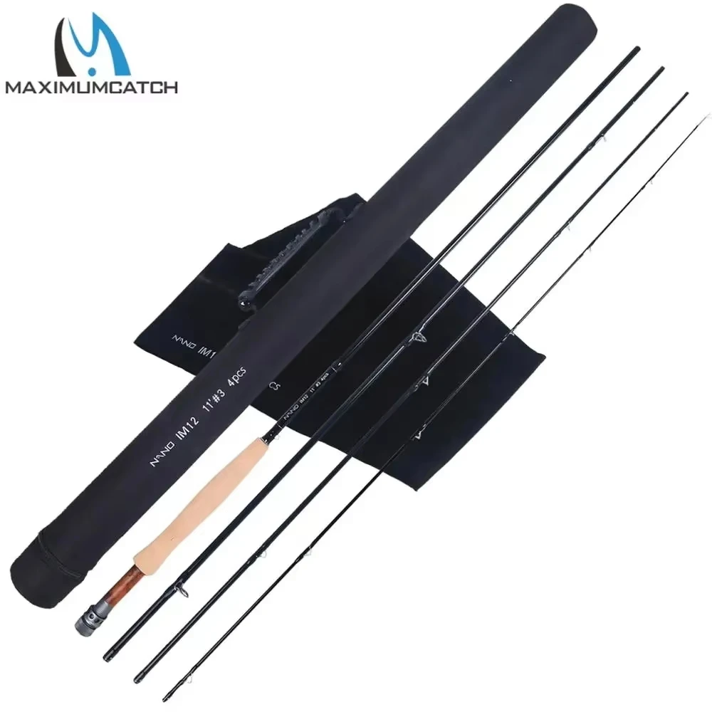Maximumcatch NANO Nymph IM12 Fly Fishing Rod 10/11FT 2/3/4WT Carbon Fiber Graphite Fast Action Fly Rod Hard Tube Case Trout