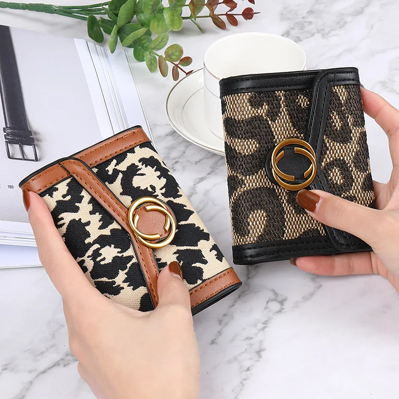 LAYRUSSI Retro Leopard Print Wallets For Women Luxury Designer Coin Clip Wallet Ladies Fashion Purses Card Holder Clutch Purse