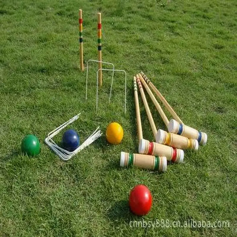 Croquet exterior en roble, set para 4-6 jugadores, bola 7 cm