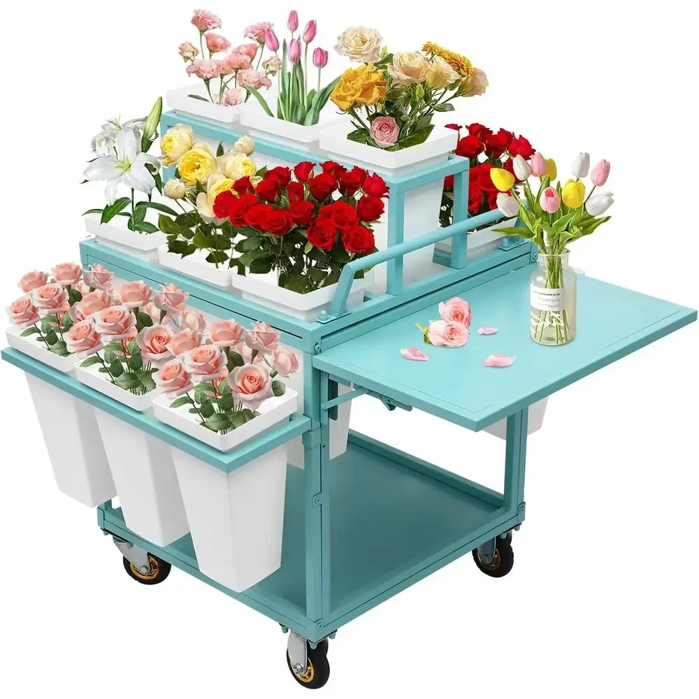 6-Layer Rolling Plant Stand with 18 Buckets for Indoor and Outdoor Use (Blue)