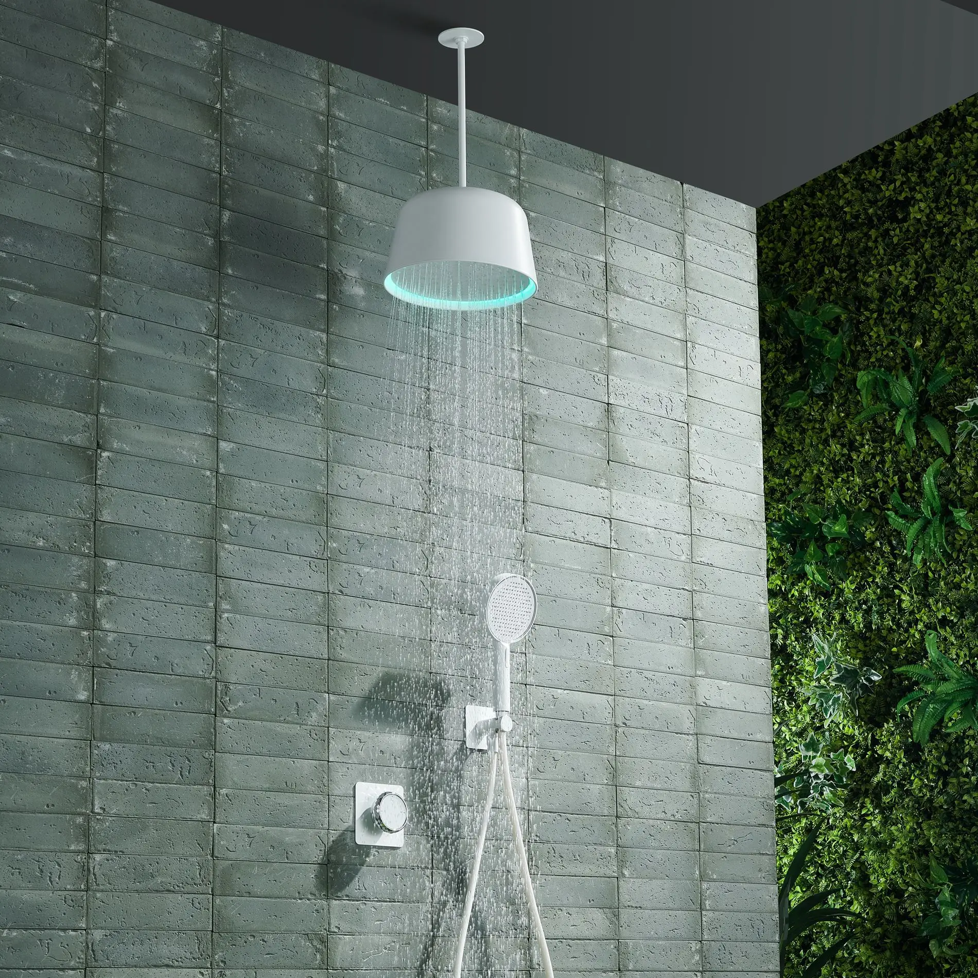 Creative Concealed All Copper Shower Head Set, Wall-mounted Hot and Cold Shower Set, Ceiling Spray Shower Set with Light GN140JX
