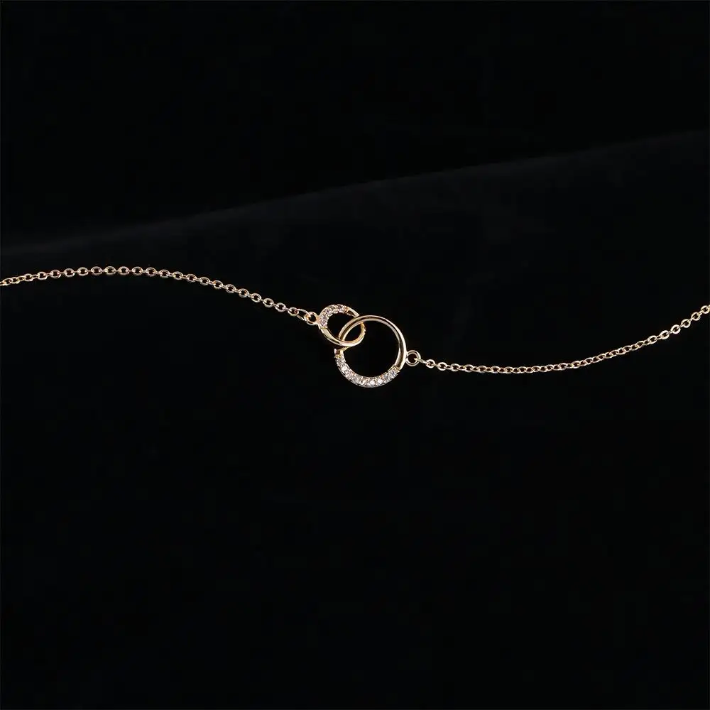 Party Gift Women Girls Round Double Circle Gold Color Pendants Silver Color Choker Jewelry Clavicle Chains Necklaces