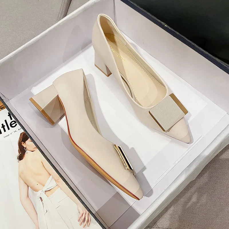 

Туфли женские с закрытым носком, универсальная обувь на толстом каблуке, заостренный носок, высокий каблук, лето-осень 2023