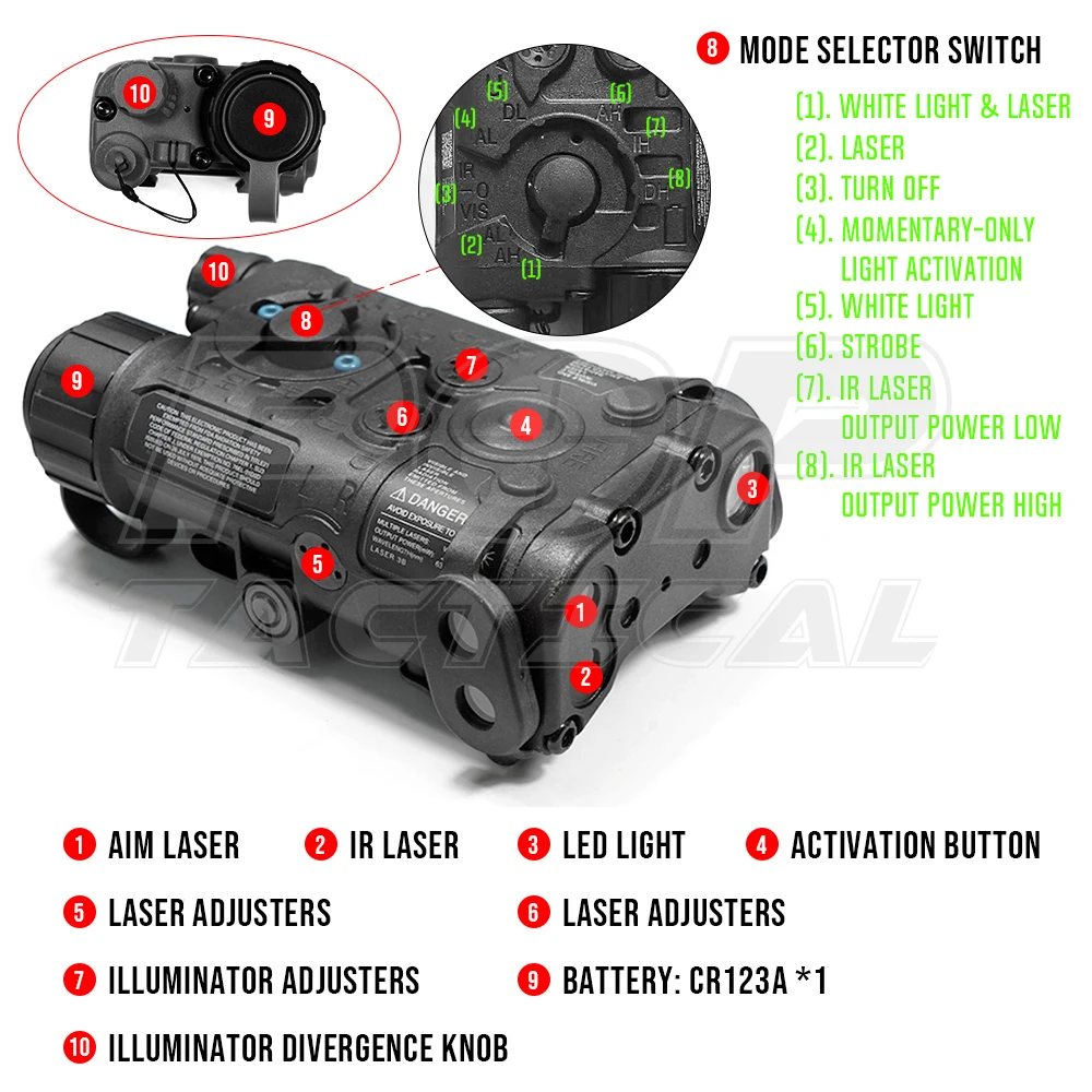 NGAL Laser IR Illuminator & Red Laser/Green Laser Aiming 350 Lumen Wihte LED Flashlight Made By Nylon for Airsoft Tactical - Image 2