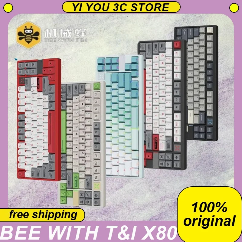 

Bee With T&I X80 Max Mechanical Keyboard Tri-mode Wireless Customized E-sports Gaming Keyboards Bluetooth Hot Swap Office PC