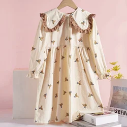 Neonata primavera e autunno cotone floreale principessa vestito coreano a maniche lunghe colletto in pizzo ragazza vestito da partito abbigliamento per bambini