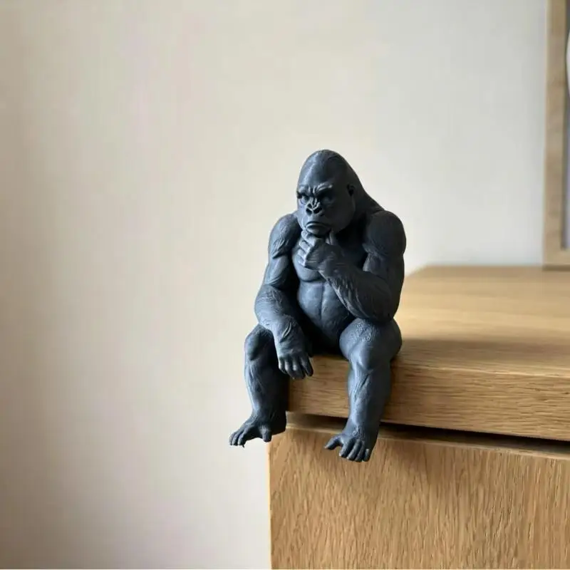 Cartoon Sitting Thinker Gorilla Figurine 3D Printed Statue Ornament For Home Desktop Interior Decoration Gift
