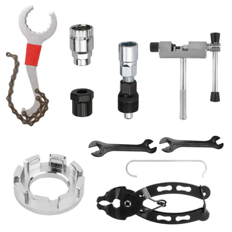 Bicycle Repair Tool Kits Bike Flywheel Removal Chain Breaker Cutter Crank Puller Bike Wrench Cassette Bracket Extractor Sets