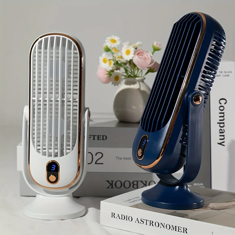 مروحة سطح مكتب صغيرة محمولة مع تحميل USB، رياح مزدوجة الطبقة، بطارية قابلة لإعادة الشحن، 5 سرعات، مثالية للمنزل والسفر والمكتب